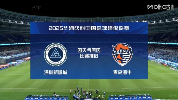 财富牛 深圳新鹏城vs青岛海牛受到暴雨影响，比赛推迟进行