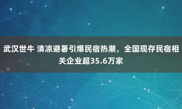 武汉世牛 清凉避暑引爆民宿热潮，全国现存民宿相关企业超35.6万家